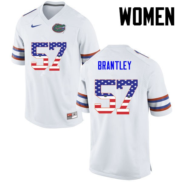 Florida Gators Women #57 Caleb Brantley College Football USA Flag Fashion White